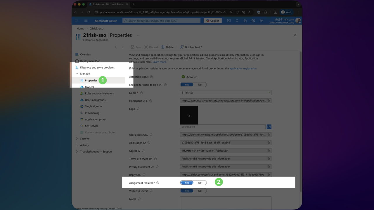 Set Assignment required in Entra Enterprise Application properties