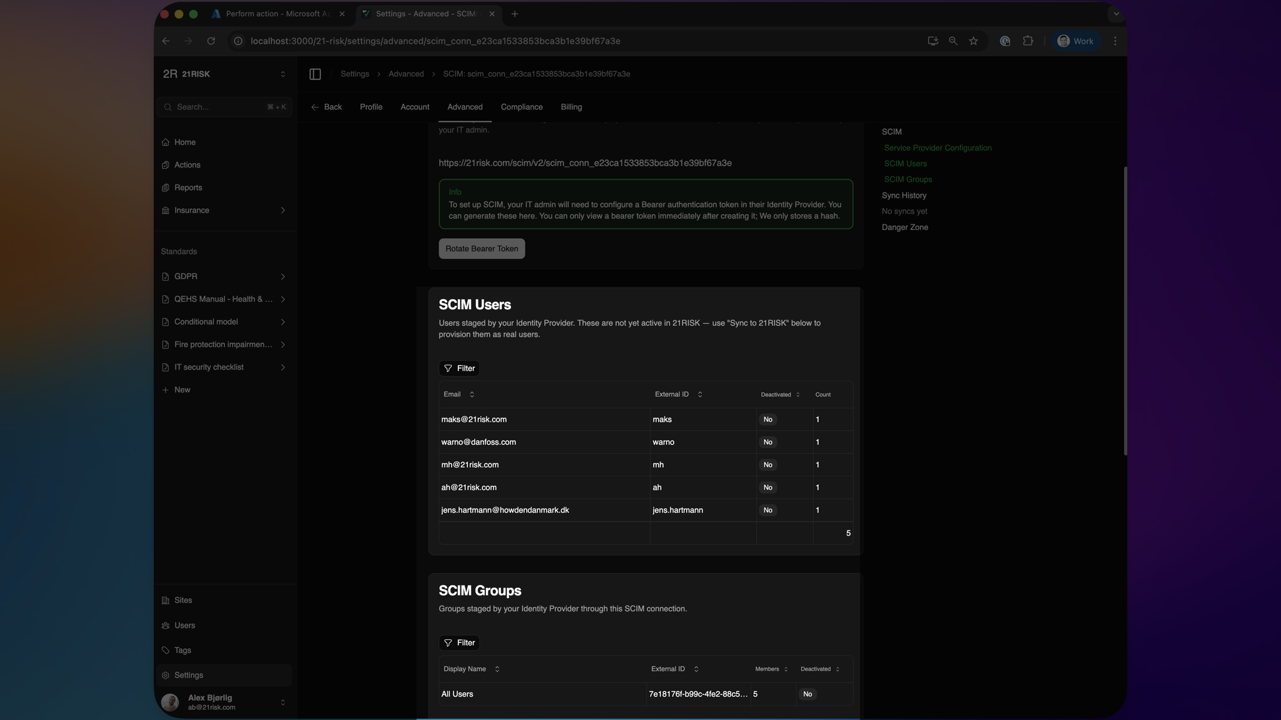 SCIM users in 21RISK