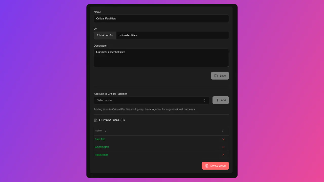 Create reusable site groups for boards, scopes, and programs — now available across Sites, Compliance, and Insurance