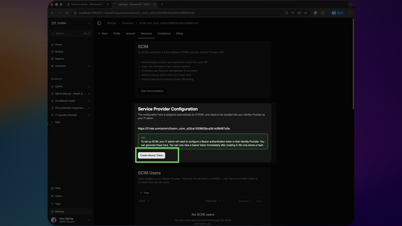 Click Create Bearer Token